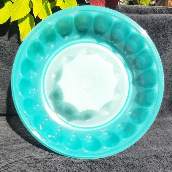 Teal TUPPERWARE 3 Pce Jelly Mold Ice Ring Bowl with Lid Jel-N-Serve - Picture 10 of 16